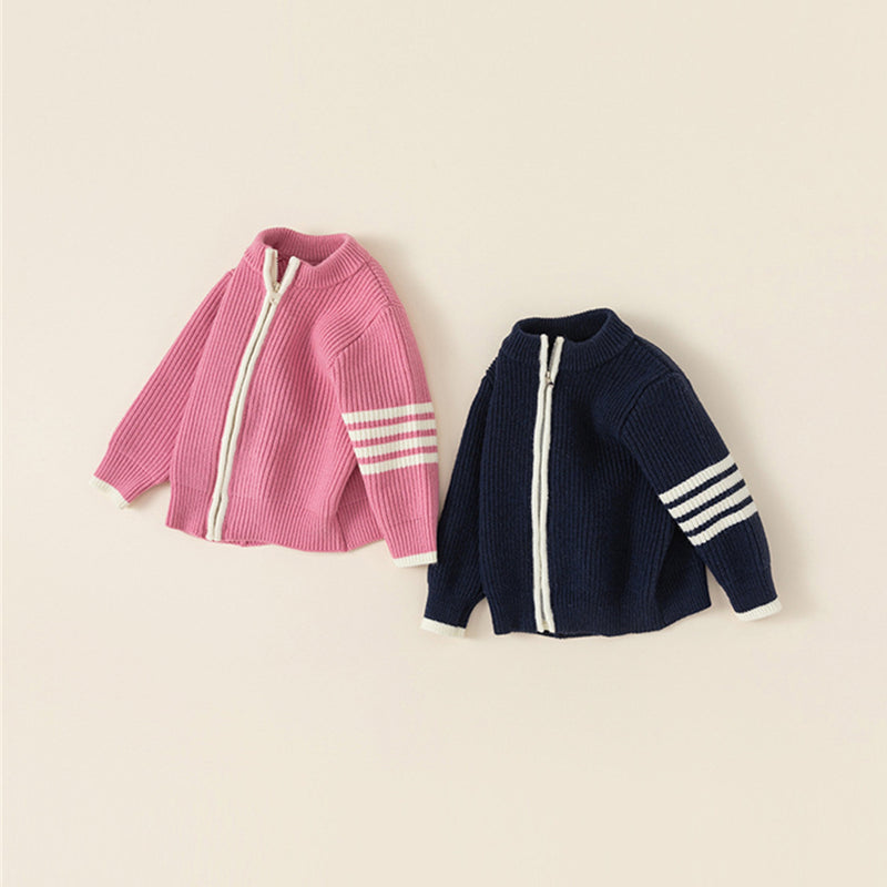 three line knit zip cardigan