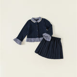 navy pearl cardigan & pleats skirt set