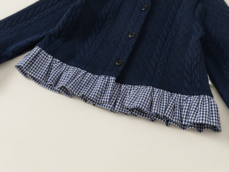 navy pearl cardigan & pleats skirt set